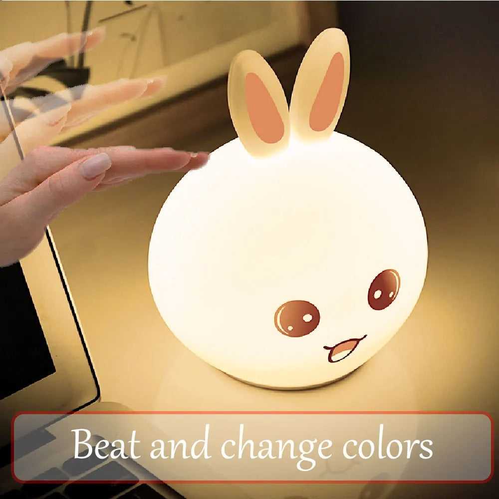 Original Imported Rabbit Silicone Touch Night Light – Color Changing Breathing LED Lamp for Kids Room & Bedroom